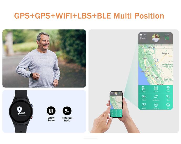 SOS Horloge 2-knops met 2-weg communicatie en hartslagmeter (GPS)