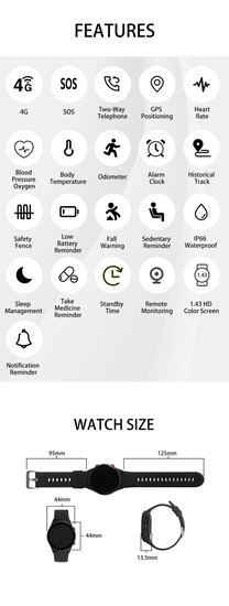 SOS Horloge 2-knops met 2-weg communicatie en hartslagmeter (GPS)