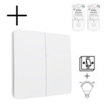 Draadloze Wandschakelaar Wit (Kinetisch) 2-Voudig Aan/Uit + Dimmer - Set Draadloze Wandschakelaar Wit (Kinetisch) 2-Voudig Aan/Uit + Dimmer - Set
