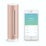 Sensor voor gezond binnenklimaat binnengebruik met WiFi app bediening roze aluminium behuizing meet CO2 temperatuur vochtigheid geluid