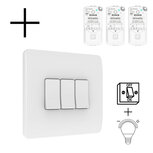 Funk-Wandschalter Weiß (Batterie) 3-Fach An/Aus + Dimmer - Set