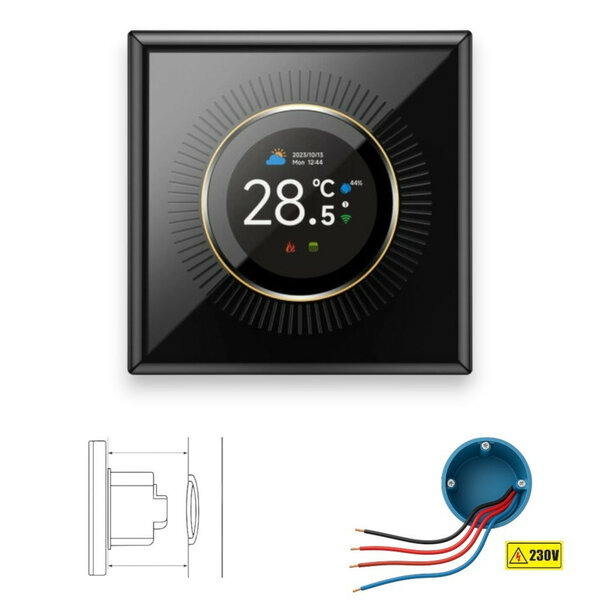 Wifi inbouw thermostaat voor CV installatie met draaiknop app en spraakbesturing zwart