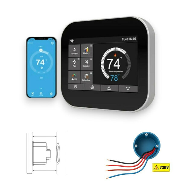 Wifi opbouw thermostaat voor CV en boilers met energiebeheer en spraakbesturing via app