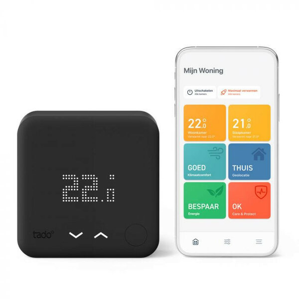 Tado Smart Thermostat V3+ Bedraad Zwart | Slimme verwarming | Geofencing