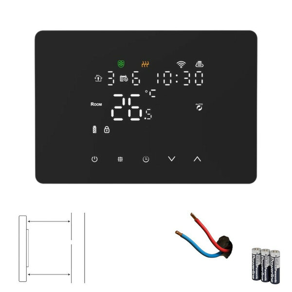 Zigbee Opbouw Thermostaat met Touchscreen voor C.V. Installatie led (zwart)