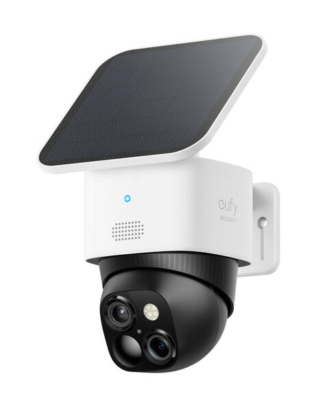 Camera voor buiten met pan tilt functie dubbele lenzen en bewegingsdetectie wit plastic geschikt voor muur en plafond montage