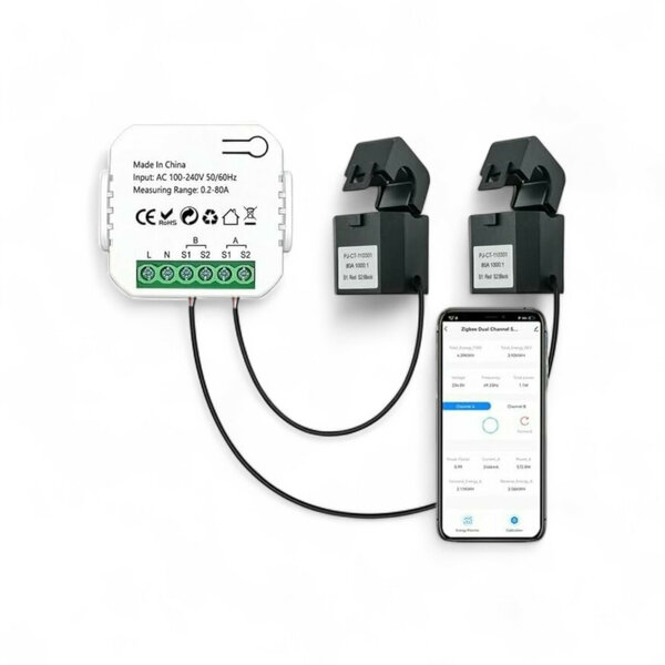 Smart WiFi Energie Monitor voor huishoudens met zonnepanelen met twee klemmen en real time monitoring