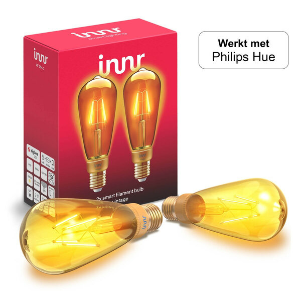 Filament Edison lamp voor slimme verlichting met Zigbee dimfunctie en E27 fitting 2 stuks glas vintage design