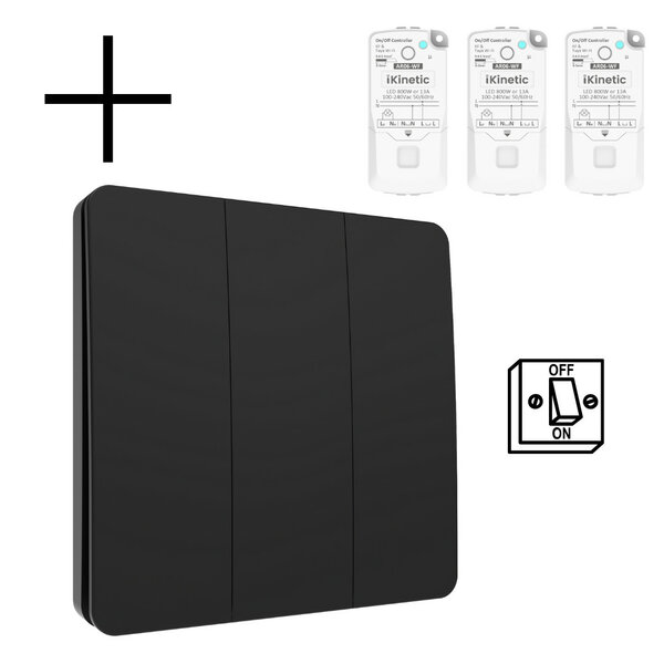 Wireless Wall Switch Black (Kinetic) 3-Way On/Off - Set