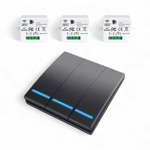 RF 433Mhz Smart Wireless Switch Schwarz (3 Tasten) - SET