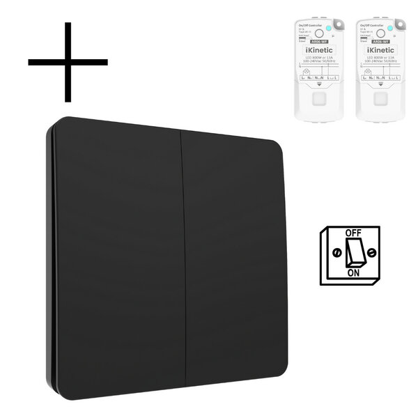 Wireless Wall Switch Black (Kinetic) 2-Way On/Off - Set