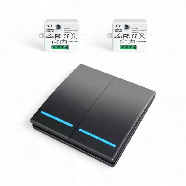RF 433Mhz Smart Wireless Switch Schwarz (2 Tasten) - SET