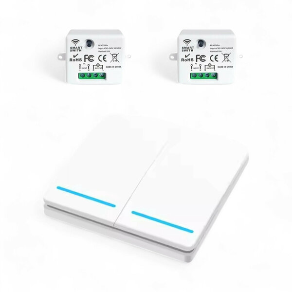 Interrupteur sans fil intelligent RF 433 MHz blanc (2 boutons) - SET