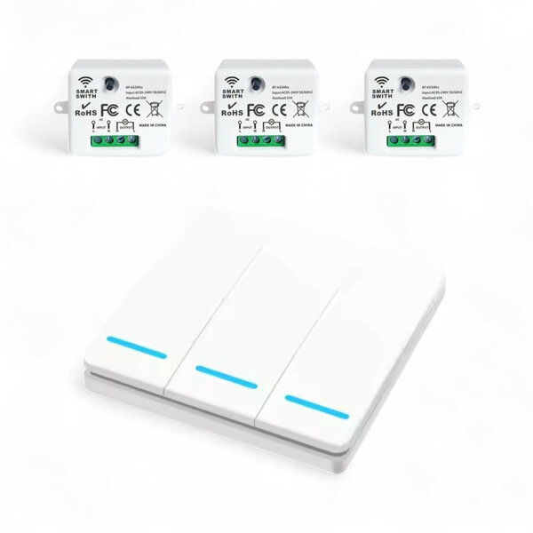 Interrupteur sans fil intelligent RF 433 MHz blanc (3 boutons) - SET