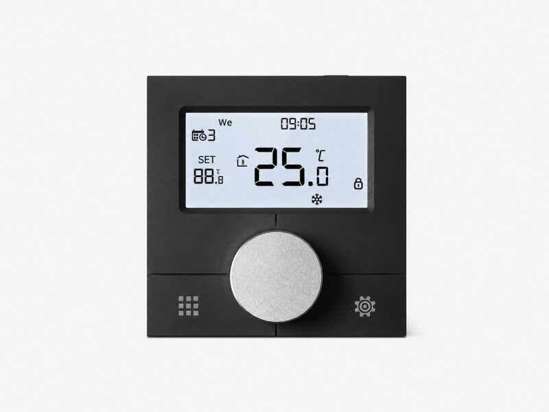 Zwarte slimme opbouw wifi-thermostaat voor boiler en C.V. Ketel