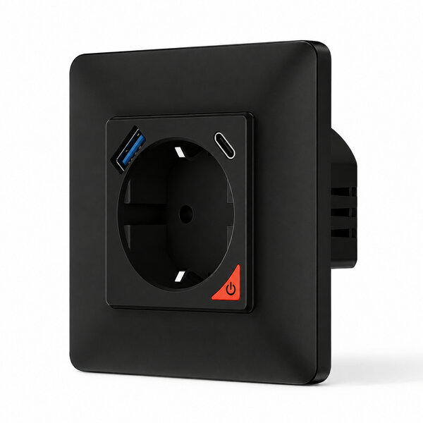 Inbouw stopcontact voor opladen met USB en USB-C PD met WiFi bediening en spraakassistent compatibiliteit