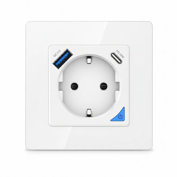 Inbouw stopcontact voor opladen met USB en USB-C PD met WiFi bediening wit (glaspaneel)
